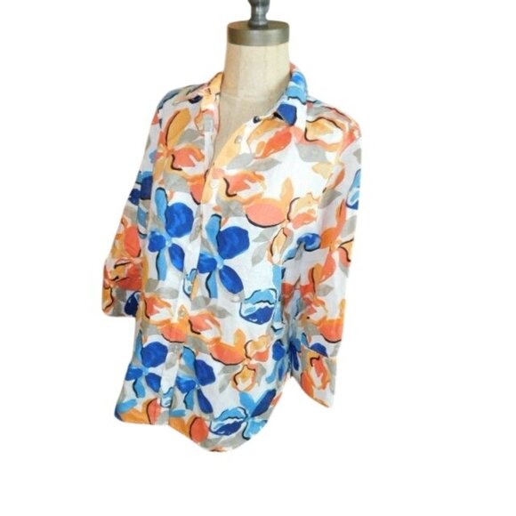 Chico's Size 8 (1) Linen Button Down 3/4 Sleeve Top - Picture 2 of 2